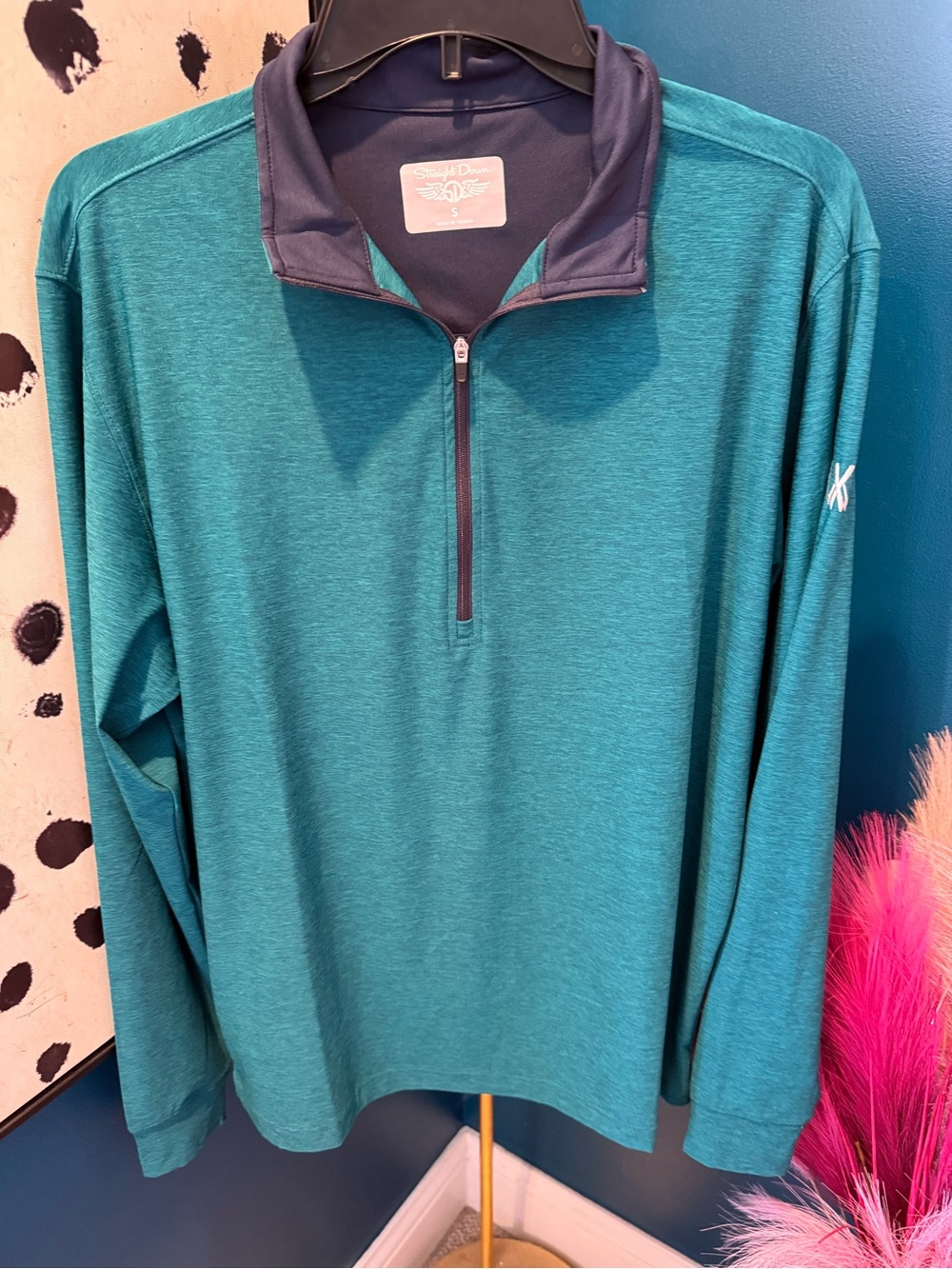 Men's Teal Quarter-Zip Performance Pullover- Straight Down